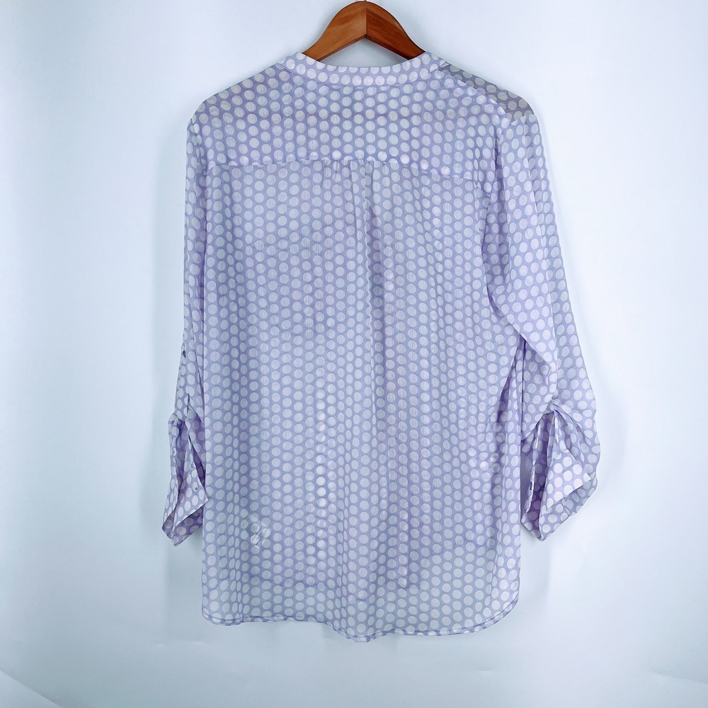 Kut from the Kloth Womens XL Lavender Polka Dot‎ Roll Tab Sleeve Blouse Purple - Picture 2 of 15